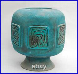 Vintage Mid Century Stoneware Studio Pottery Large Constructivist Brutalist Vase