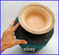 Vintage Mid Century Stoneware Studio Pottery Large Constructivist Brutalist Vase