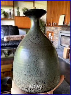Vintage Peter Lane Studio Pottery Flared Rim Large Vase In Blue