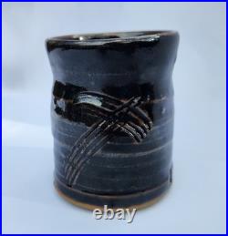 Vintage Peter Lane Studio Pottery Sgraffito Stoneware Tenmoku Glaze Yumoni Cup