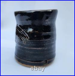 Vintage Peter Lane Studio Pottery Sgraffito Stoneware Tenmoku Glaze Yumoni Cup