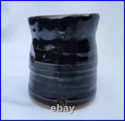 Vintage Peter Lane Studio Pottery Sgraffito Stoneware Tenmoku Glaze Yumoni Cup