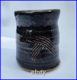 Vintage Peter Lane Studio Pottery Sgraffito Stoneware Tenmoku Glaze Yumoni Cup