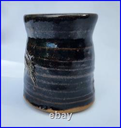 Vintage Peter Lane Studio Pottery Sgraffito Stoneware Tenmoku Glaze Yumoni Cup
