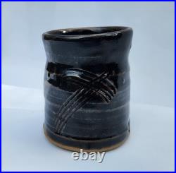 Vintage Peter Lane Studio Pottery Sgraffito Stoneware Tenmoku Glaze Yumoni Cup