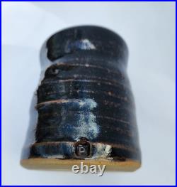 Vintage Peter Lane Studio Pottery Sgraffito Stoneware Tenmoku Glaze Yumoni Cup
