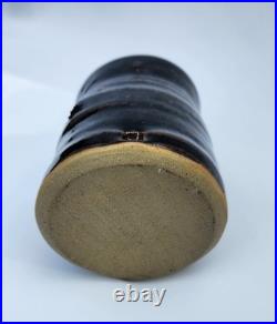 Vintage Peter Lane Studio Pottery Sgraffito Stoneware Tenmoku Glaze Yumoni Cup