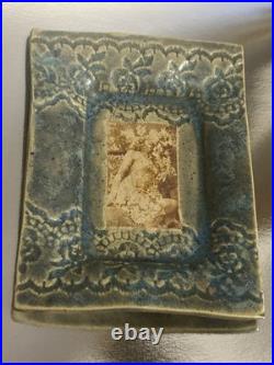 Vintage Portrait Studio Art Pottery Geometric Dish Plate Fired Lady Unmarked