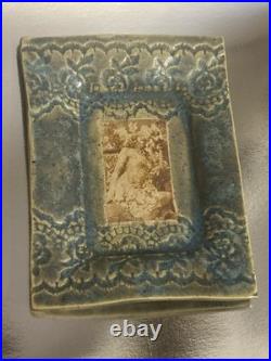 Vintage Portrait Studio Art Pottery Geometric Dish Plate Fired Lady Unmarked