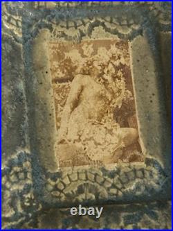 Vintage Portrait Studio Art Pottery Geometric Dish Plate Fired Lady Unmarked