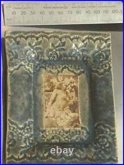 Vintage Portrait Studio Art Pottery Geometric Dish Plate Fired Lady Unmarked