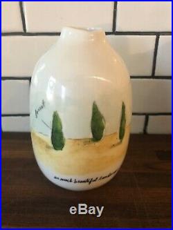Vintage Rae Dunn Small art pottery vase with trees and saying