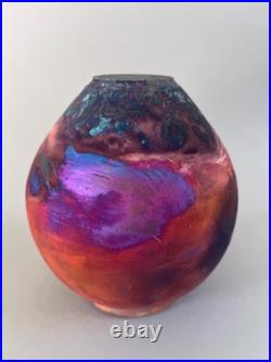 Vintage Raku vase. Vintage studio pottery vase