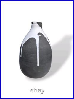 Vintage Retro Black & White Drip Glaze Studio Art Pottery Vase Marked JW Mark