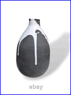 Vintage Retro Black & White Drip Glaze Studio Art Pottery Vase Marked JW Mark