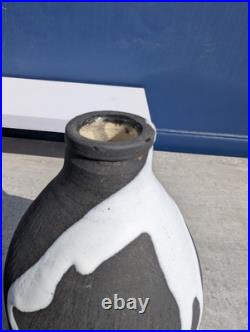 Vintage Retro Black & White Drip Glaze Studio Art Pottery Vase Marked JW Mark