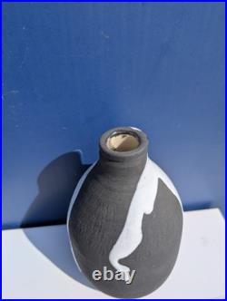 Vintage Retro Black & White Drip Glaze Studio Art Pottery Vase Marked JW Mark