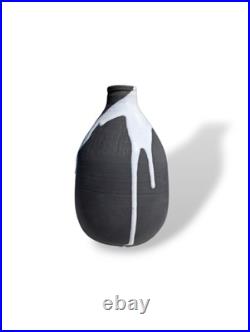 Vintage Retro Black & White Drip Glaze Studio Art Pottery Vase Marked JW Mark