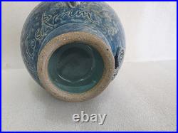 Vintage Roger Cockram Studio Pottery vase with frog fully marked 18 cm x 14 cm