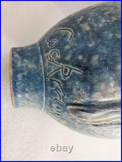 Vintage Roger Cockram Studio Pottery vase with frog fully marked 18 cm x 14 cm