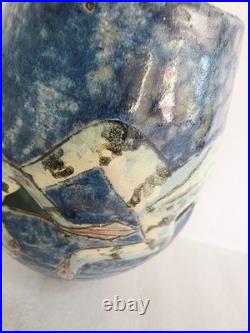 Vintage Roger Cockram Studio Pottery vase with frog fully marked 18 cm x 14 cm