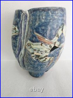 Vintage Roger Cockram Studio Pottery vase with frog fully marked 18 cm x 14 cm