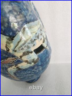 Vintage Roger Cockram Studio Pottery vase with frog fully marked 18 cm x 14 cm