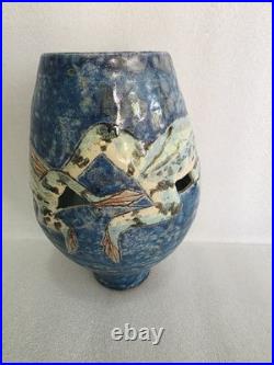 Vintage Roger Cockram Studio Pottery vase with frog fully marked 18 cm x 14 cm