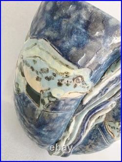 Vintage Roger Cockram Studio Pottery vase with frog fully marked 18 cm x 14 cm