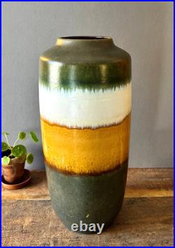 Vintage Scheurich 517-45 West Germany Floor Vase 45cm Green Mustard Yellow MCM