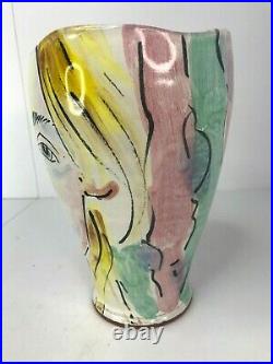 Vintage Selfridge Pottery Vase Art Woman Hand Made Contemporary Signed Majolica
