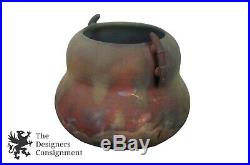 Vintage Signed Raku Handled Vase Urn Studio Pottery Iridescent Sculpture 11