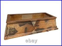 Vintage Signed Studio Pottery Suiban Tray Slab Built Brutalist Suiseki Ikebana
