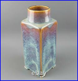 Vintage Studio Art Pottery Stoneware Vase Chinese Jun Ware Style Glaze Signed K