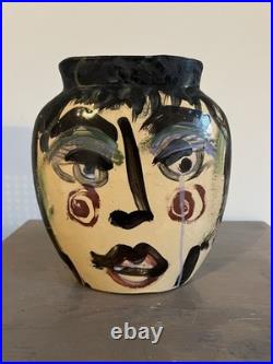 Vintage Studio Pottery Art Vase With Double Faces Unique Mid Century Stamped