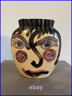 Vintage Studio Pottery Art Vase With Double Faces Unique Mid Century Stamped
