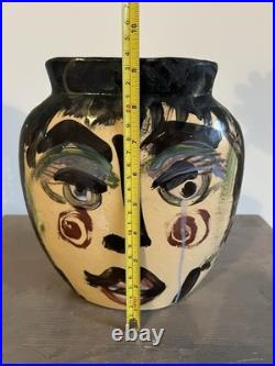 Vintage Studio Pottery Art Vase With Double Faces Unique Mid Century Stamped