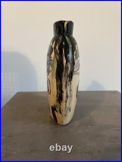 Vintage Studio Pottery Art Vase With Double Faces Unique Mid Century Stamped
