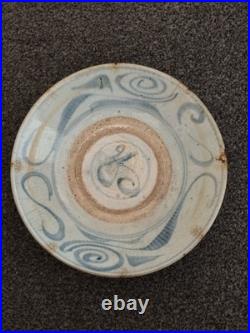 Vintage Studio Pottery Blue & White Hand Painted Plate Charger 30cm Crackle