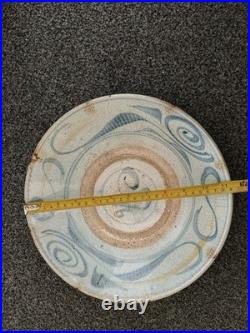 Vintage Studio Pottery Blue & White Hand Painted Plate Charger 30cm Crackle
