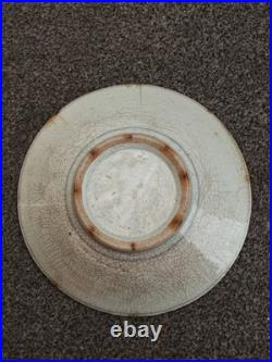 Vintage Studio Pottery Blue & White Hand Painted Plate Charger 30cm Crackle