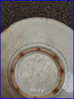 Vintage Studio Pottery Blue & White Hand Painted Plate Charger 30cm Crackle