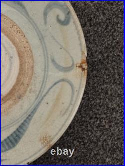 Vintage Studio Pottery Blue & White Hand Painted Plate Charger 30cm Crackle