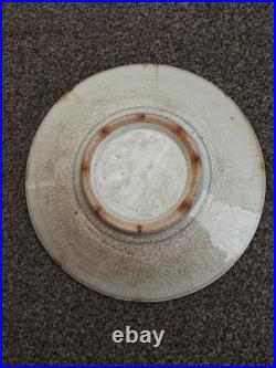 Vintage Studio Pottery Blue & White Hand Painted Plate Charger 30cm Crackle