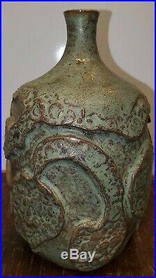 Vintage Studio Pottery Bud Vase Signed Green Glaze