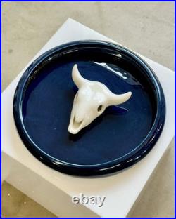 Vintage Studio Pottery Ceramic Plate 3D Ox Skull Mid Century