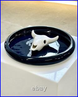 Vintage Studio Pottery Ceramic Plate 3D Ox Skull Mid Century