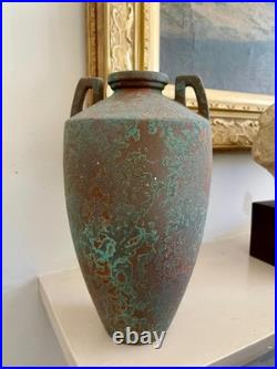 Vintage Studio Pottery Double Handle Decorative Vase Roman Bronze Style organic