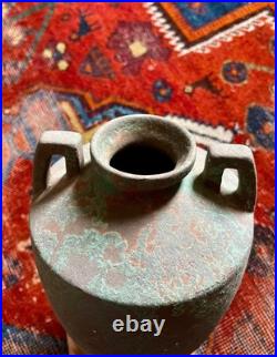 Vintage Studio Pottery Double Handle Decorative Vase Roman Bronze Style organic