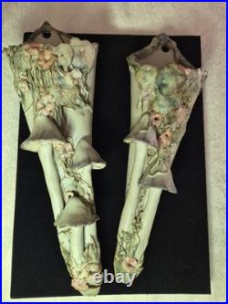 Vintage Studio Pottery Mushroom Toadstool & Flora Wall Vases Pair Slab Built K